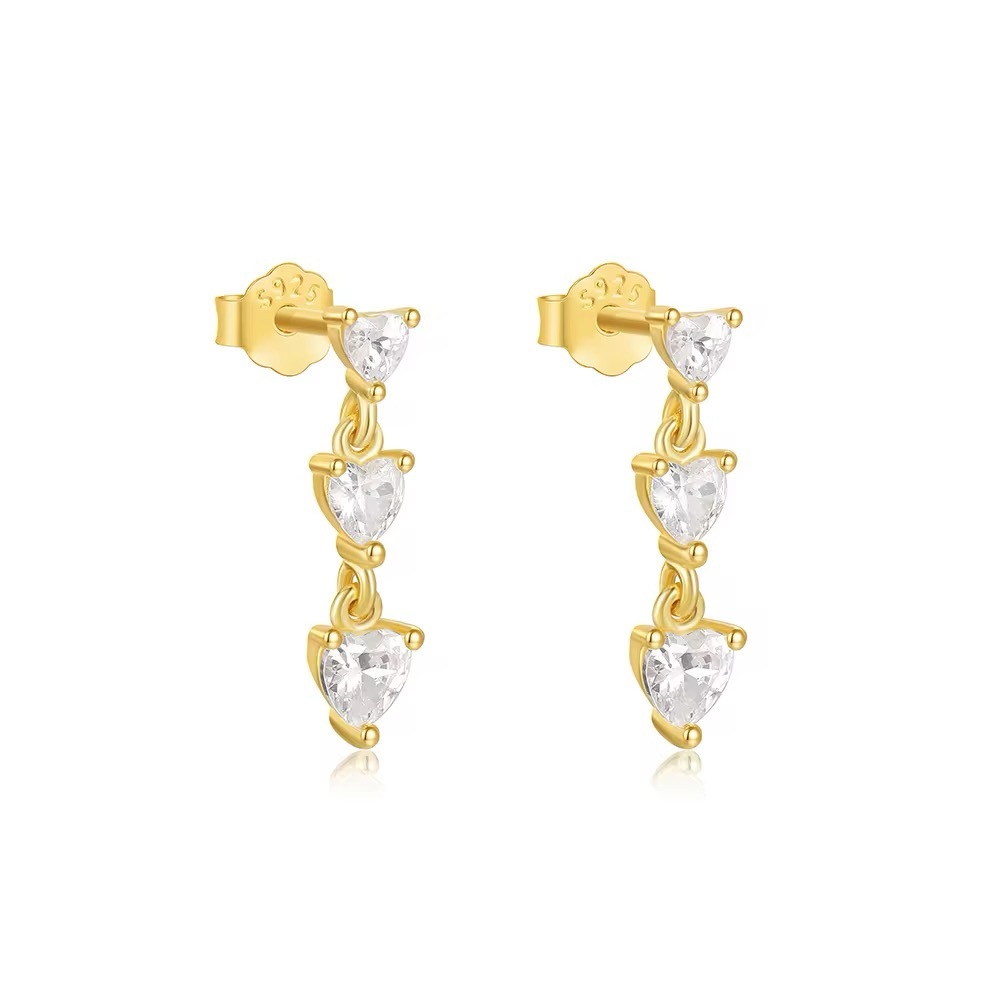 Gold Plated Sterling Silver and CZ Drop Earrings